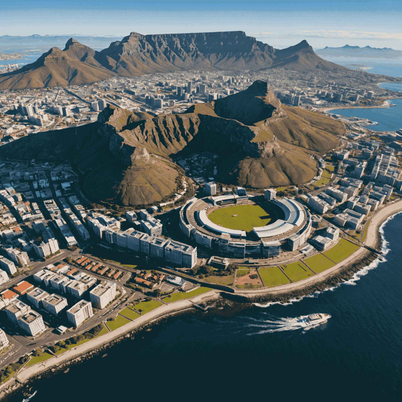 Aerial view of Cape Town with Table Mountain in the background