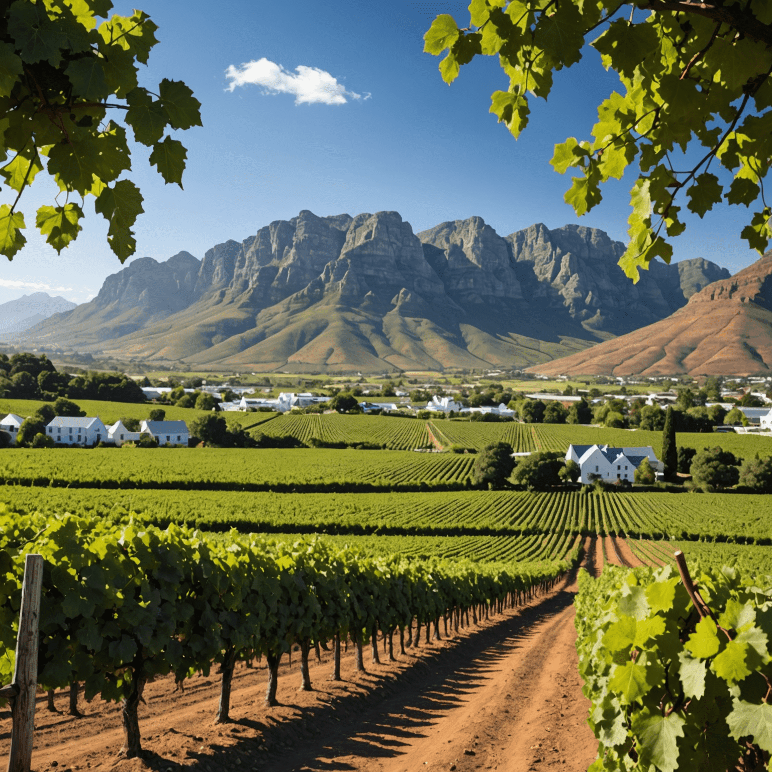 Vineyards and mountains in the picturesque town of Stellenbosch